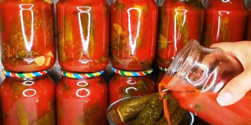 Վարունգը լոլիկի հյութի մեջ.